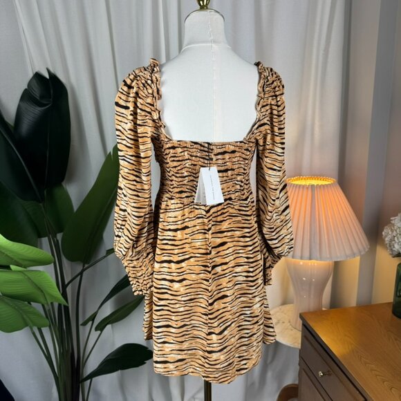 NWT Faithfull the Brand Animal Print Smocked Ira Mini Dress size 4 - Picture 2 of 11